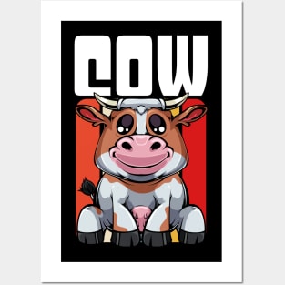 Cow - Cute Retro Style Kawaii Cattle Posters and Art